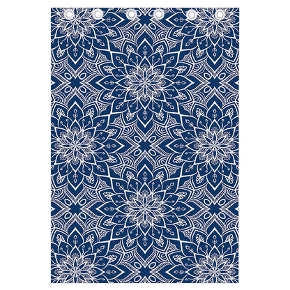 Blue And White Bohemian Mandala Print Curtain