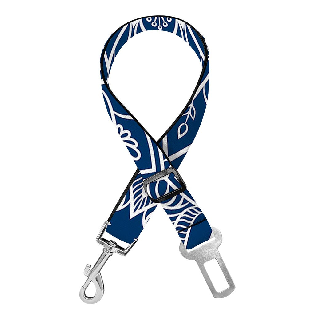 Blue And White Bohemian Mandala Print Dog Seat Belt