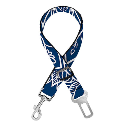 Blue And White Bohemian Mandala Print Dog Seat Belt