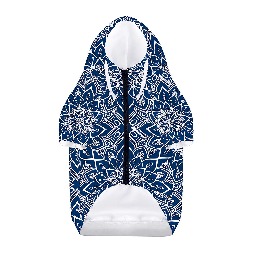 Blue And White Bohemian Mandala Print Dog Zip Up Hoodie