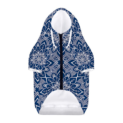 Blue And White Bohemian Mandala Print Dog Zip Up Hoodie