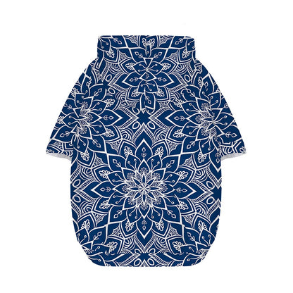 Blue And White Bohemian Mandala Print Dog Zip Up Hoodie