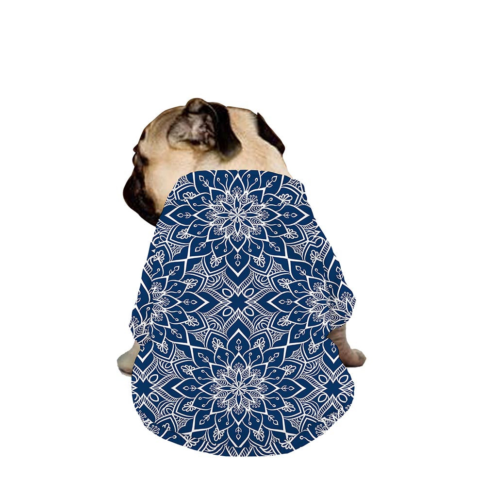 Blue And White Bohemian Mandala Print Dog Zip Up Jacket