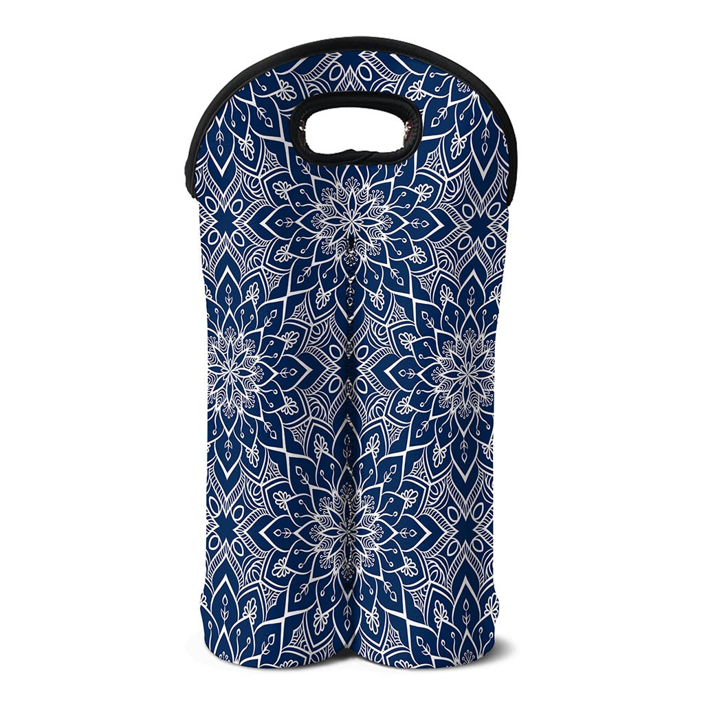 Blue And White Bohemian Mandala Print Double Neoprene Wine Tote