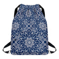 Blue And White Bohemian Mandala Print Drawstring Backpack