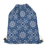 Blue And White Bohemian Mandala Print Drawstring Bag