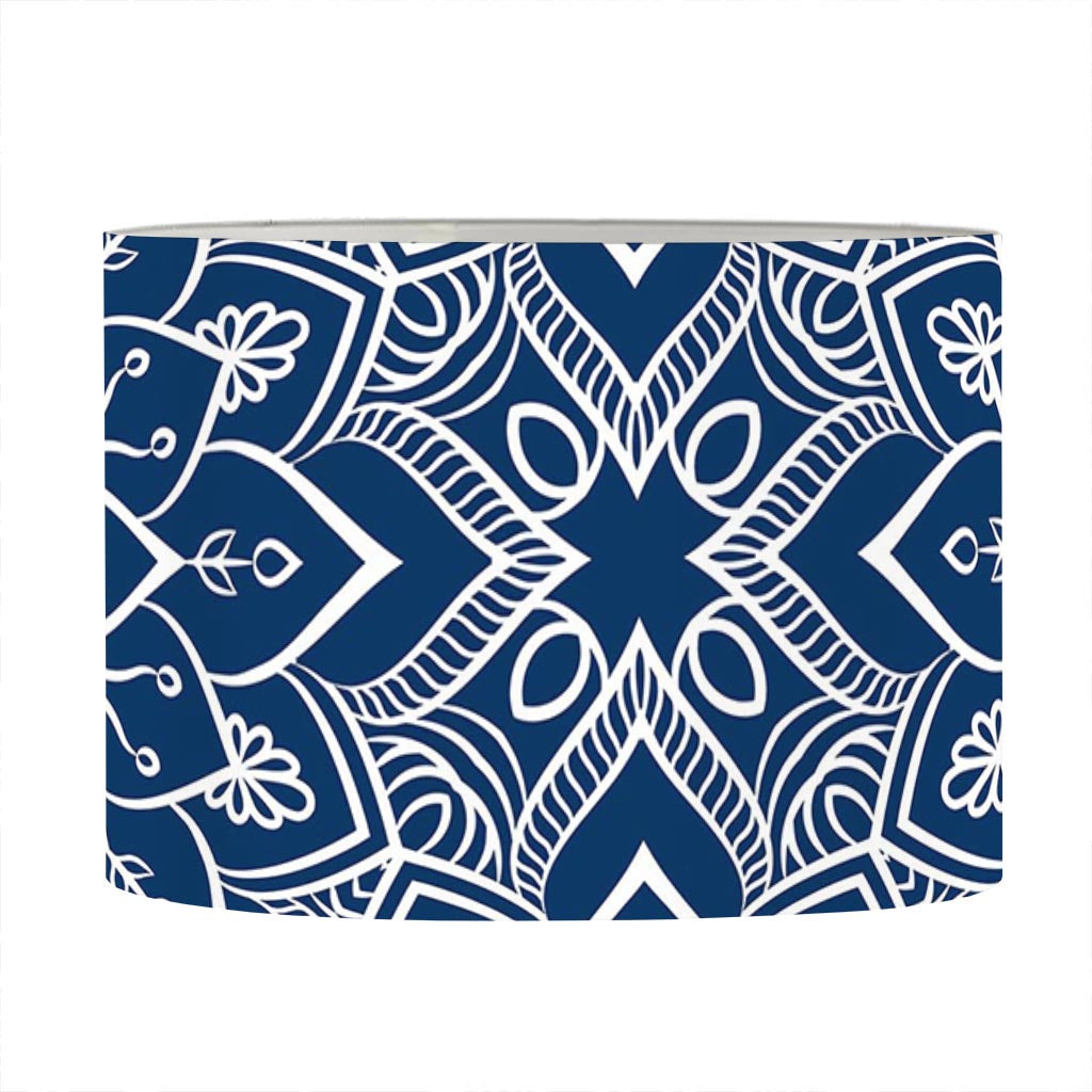 Blue And White Bohemian Mandala Print Drum Lamp Shade