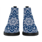 Blue And White Bohemian Mandala Print Flat Ankle Boots