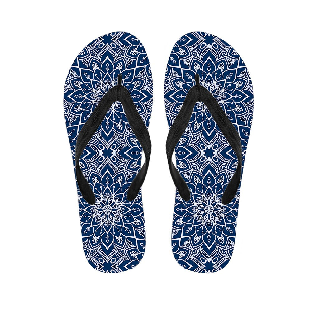 Blue And White Bohemian Mandala Print Flip Flops