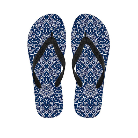 Blue And White Bohemian Mandala Print Flip Flops