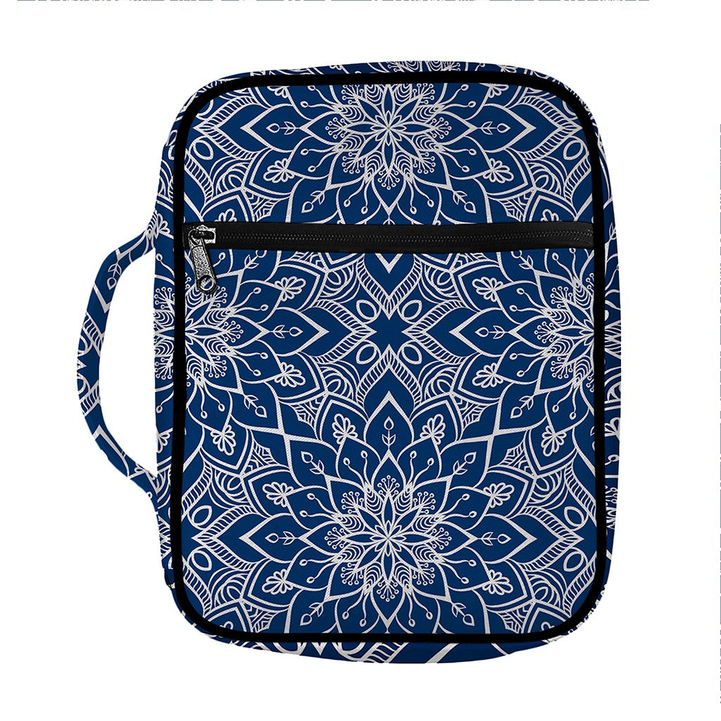 Blue And White Bohemian Mandala Print Front Pocket Bible Bag