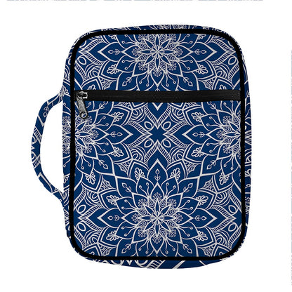 Blue And White Bohemian Mandala Print Front Pocket Bible Bag