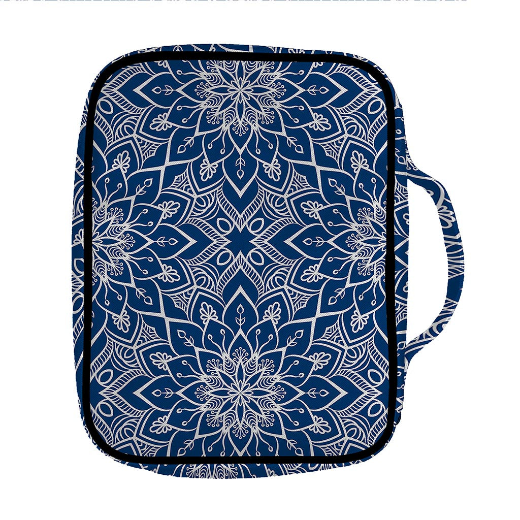 Blue And White Bohemian Mandala Print Front Pocket Bible Bag