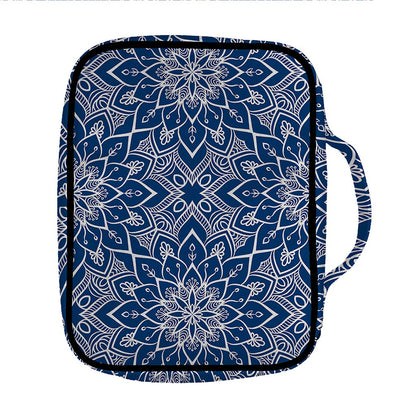 Blue And White Bohemian Mandala Print Front Pocket Bible Bag