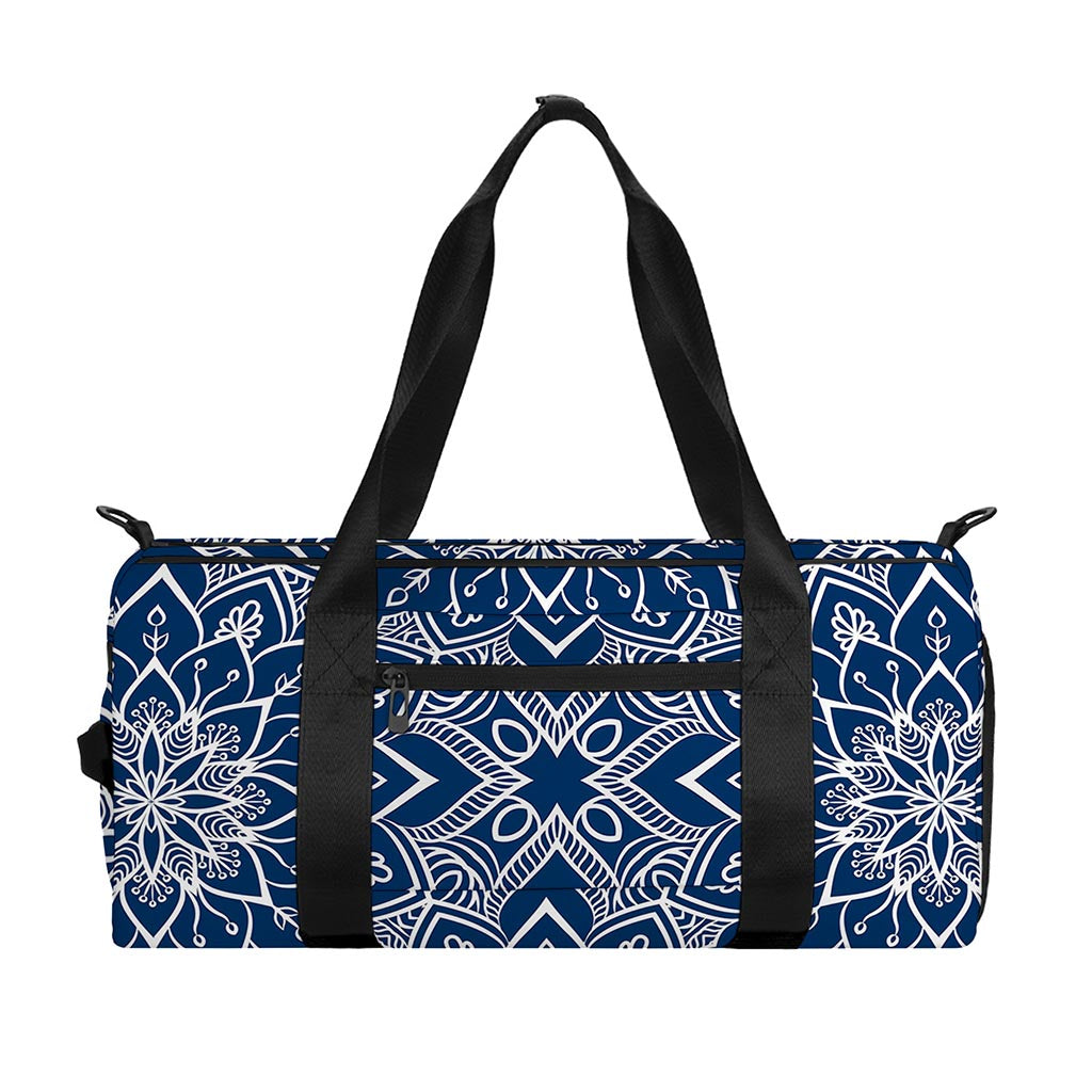 Blue And White Bohemian Mandala Print Gym Bag