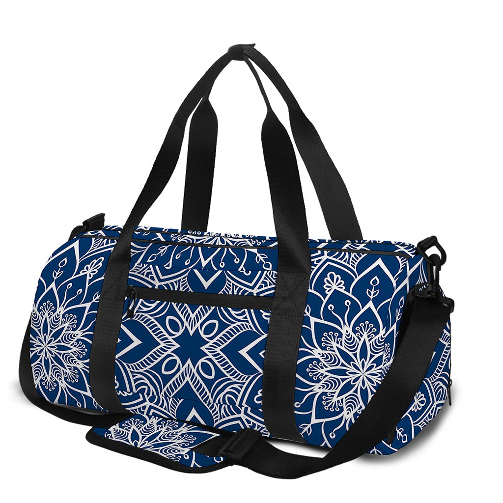Blue And White Bohemian Mandala Print Gym Bag