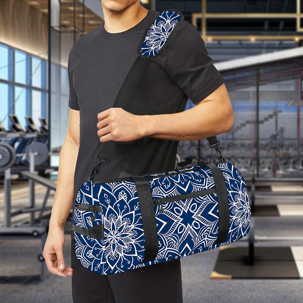 Blue And White Bohemian Mandala Print Gym Bag