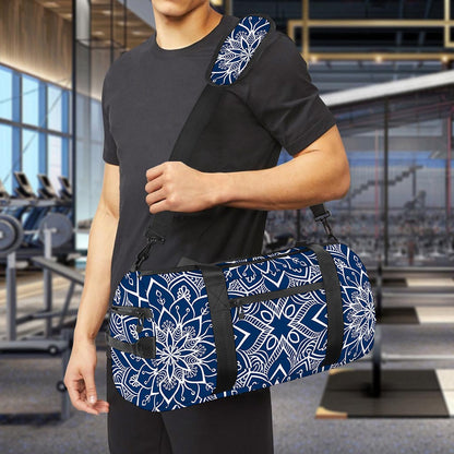 Blue And White Bohemian Mandala Print Gym Bag