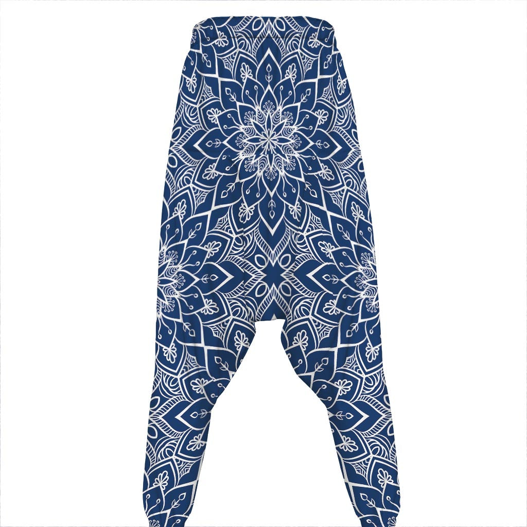 Blue And White Bohemian Mandala Print Hammer Pants