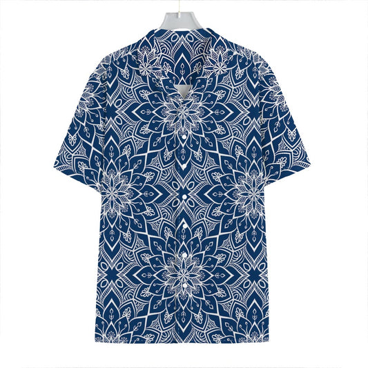 Blue And White Bohemian Mandala Print Hawaiian Shirt