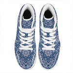Blue And White Bohemian Mandala Print High Top Leather Sneakers