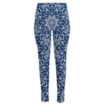 Blue And White Bohemian Mandala Print High-Waisted Pocket Leggings
