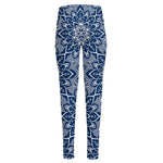 Blue And White Bohemian Mandala Print High-Waisted Pocket Leggings