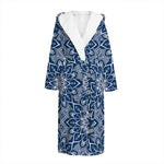 Blue And White Bohemian Mandala Print Hooded Bathrobe