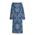 Blue And White Bohemian Mandala Print Hooded Bathrobe