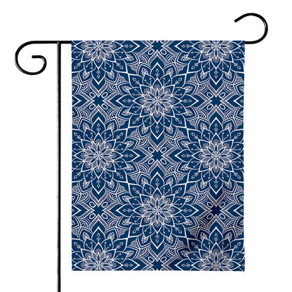 Blue And White Bohemian Mandala Print House Flag