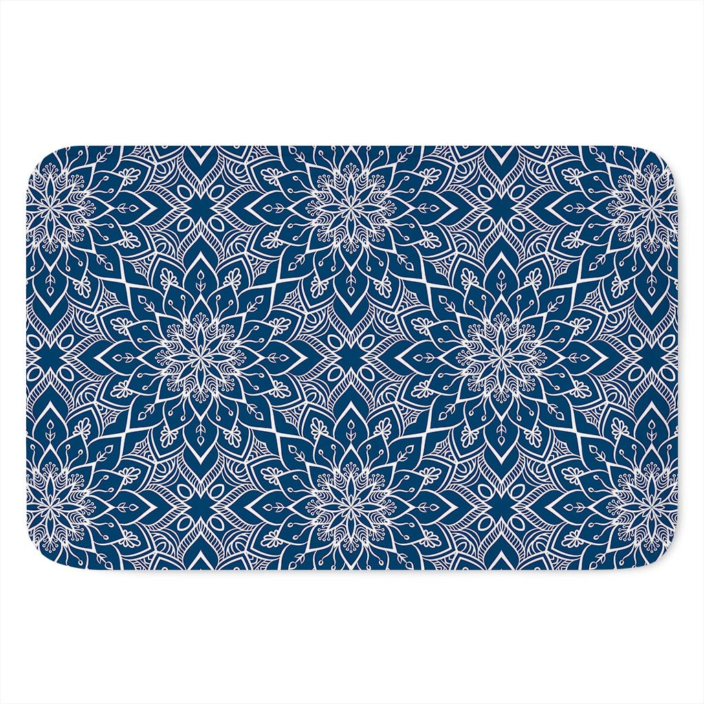 Blue And White Bohemian Mandala Print Indoor Door Mat