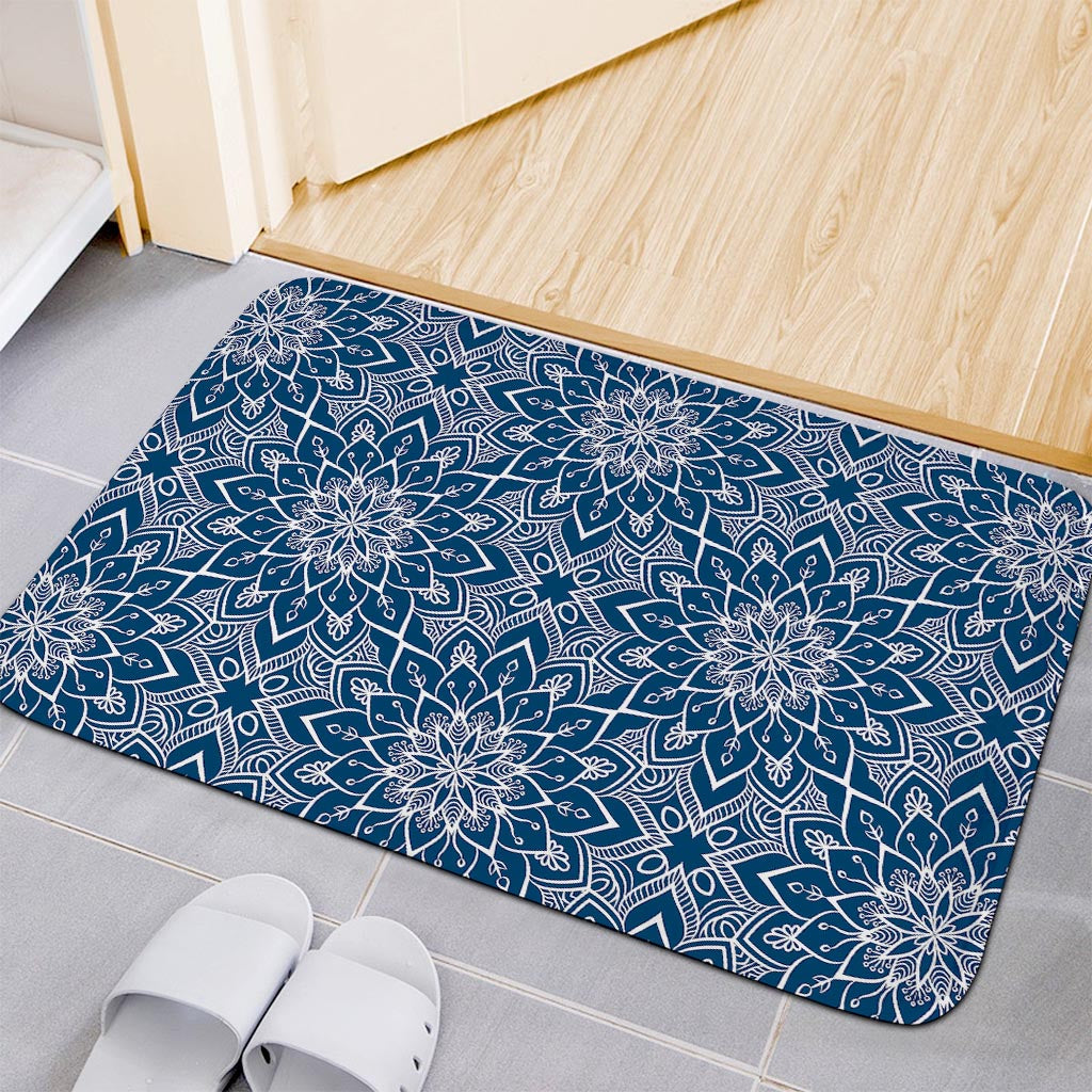 Blue And White Bohemian Mandala Print Indoor Door Mat