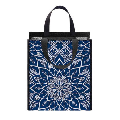 Blue And White Bohemian Mandala Print Insulated Lunch Tote