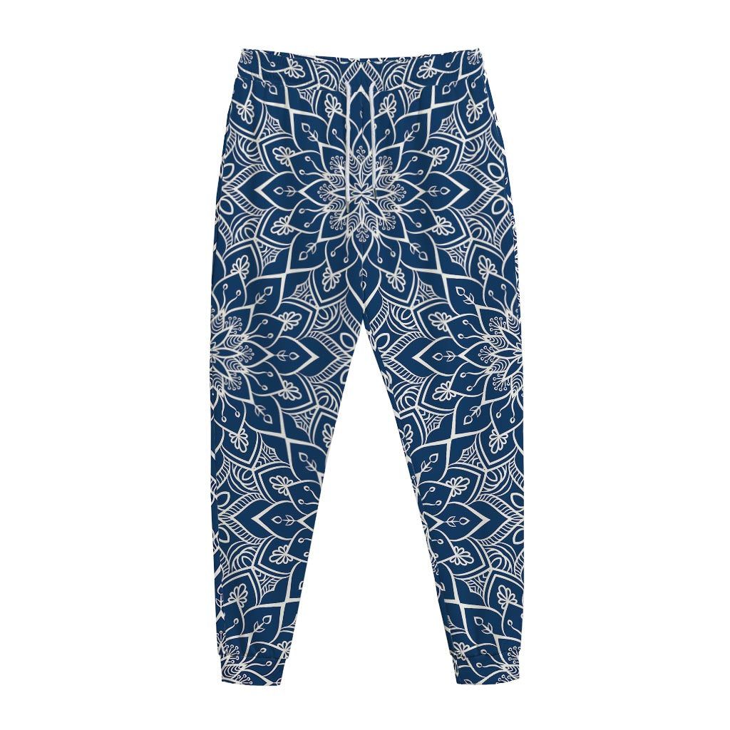 Blue And White Bohemian Mandala Print Jogger Pants