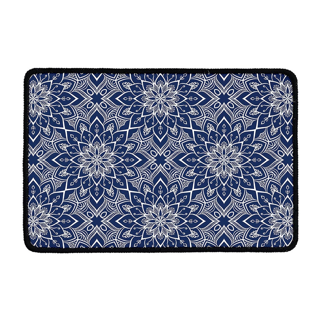 Blue And White Bohemian Mandala Print Kitchen Mat