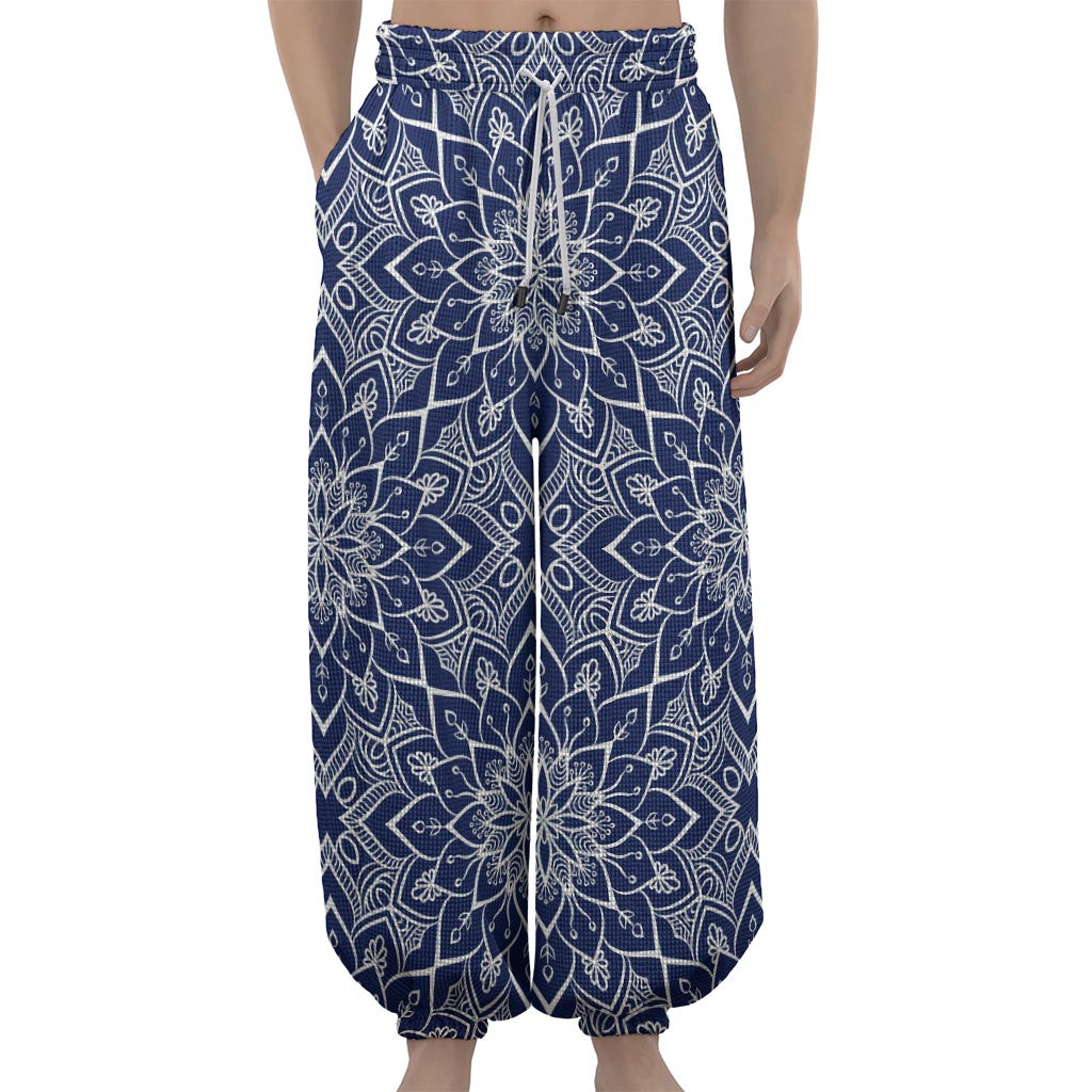Blue And White Bohemian Mandala Print Lantern Pants