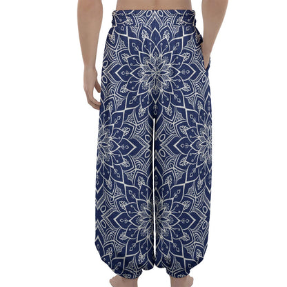 Blue And White Bohemian Mandala Print Lantern Pants