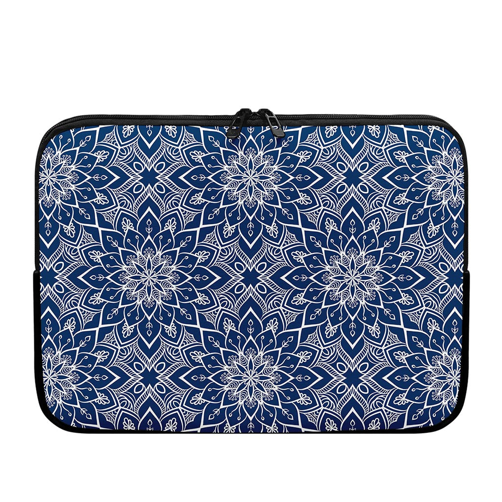 Blue And White Bohemian Mandala Print Laptop Sleeve