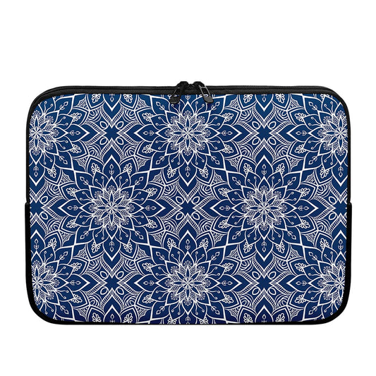 Blue And White Bohemian Mandala Print Laptop Sleeve