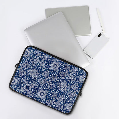 Blue And White Bohemian Mandala Print Laptop Sleeve