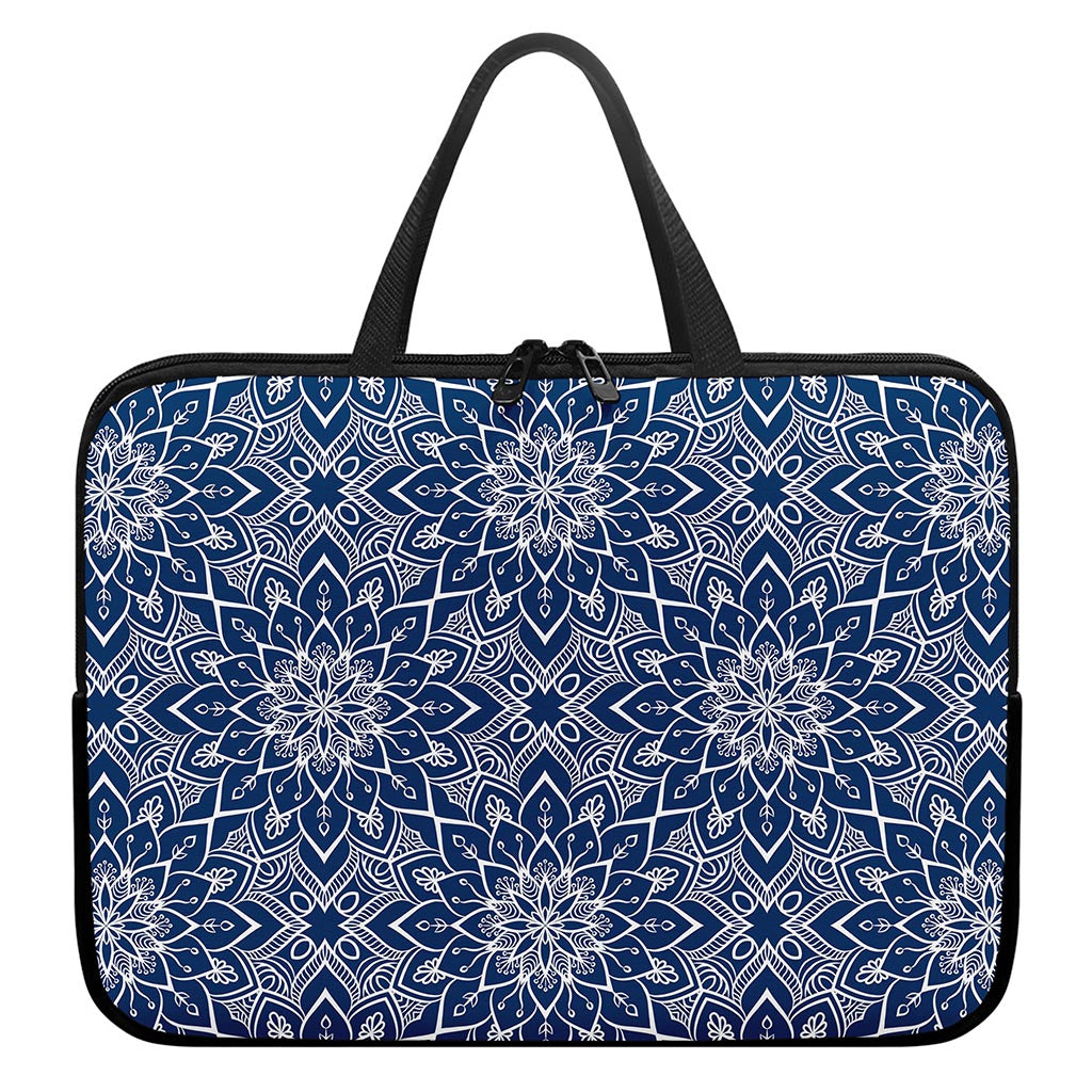Blue And White Bohemian Mandala Print Laptop Sleeve With Handle