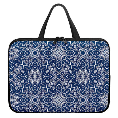 Blue And White Bohemian Mandala Print Laptop Sleeve With Handle