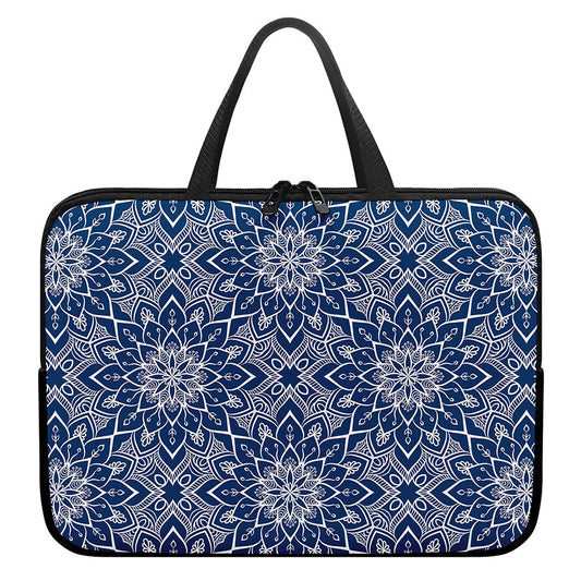 Blue And White Bohemian Mandala Print Laptop Sleeve With Handle