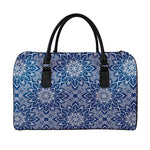 Blue And White Bohemian Mandala Print Leather Duffle Bag