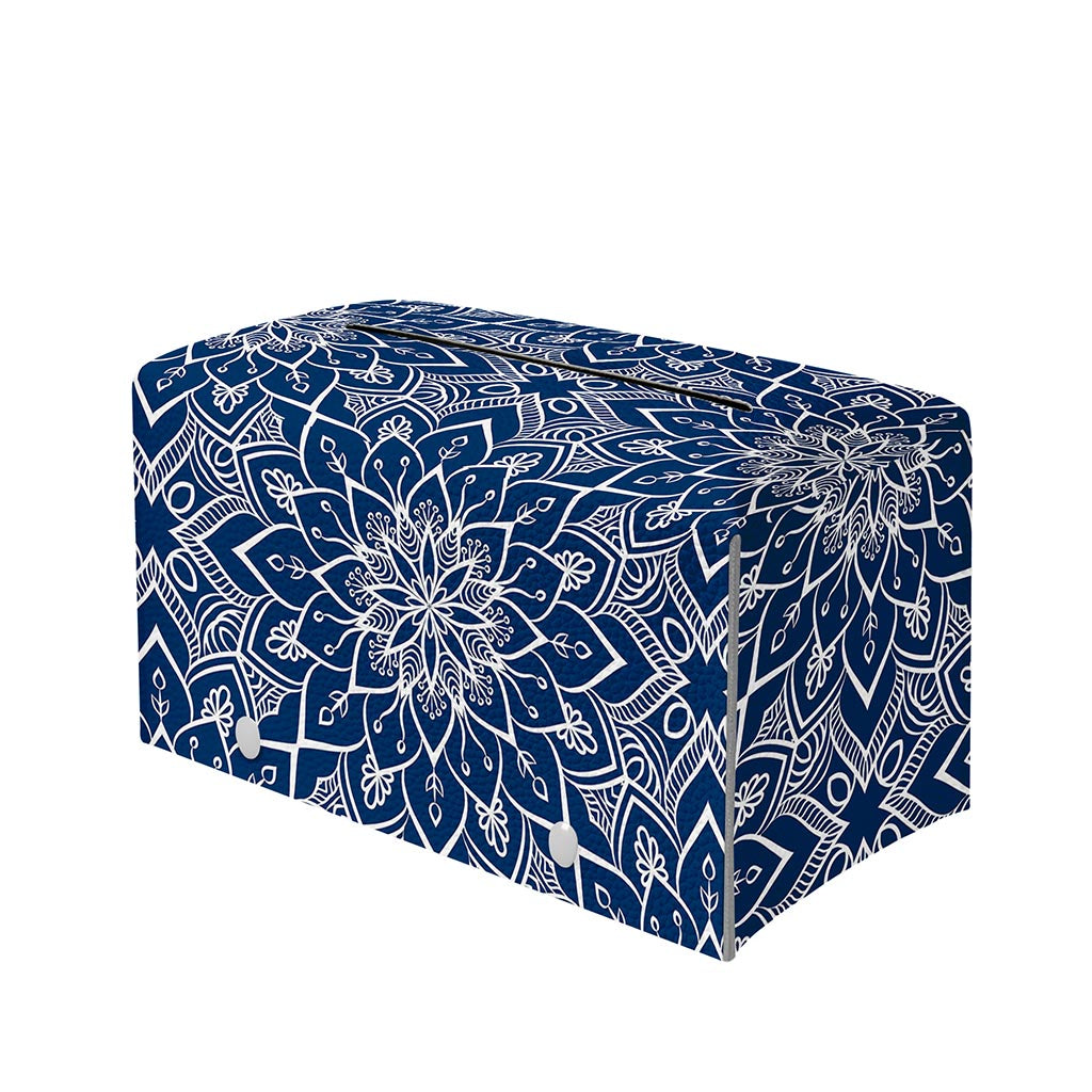 Blue And White Bohemian Mandala Print Leather Tissue Box Cover