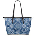 Blue And White Bohemian Mandala Print Leather Tote Bag With Zipper