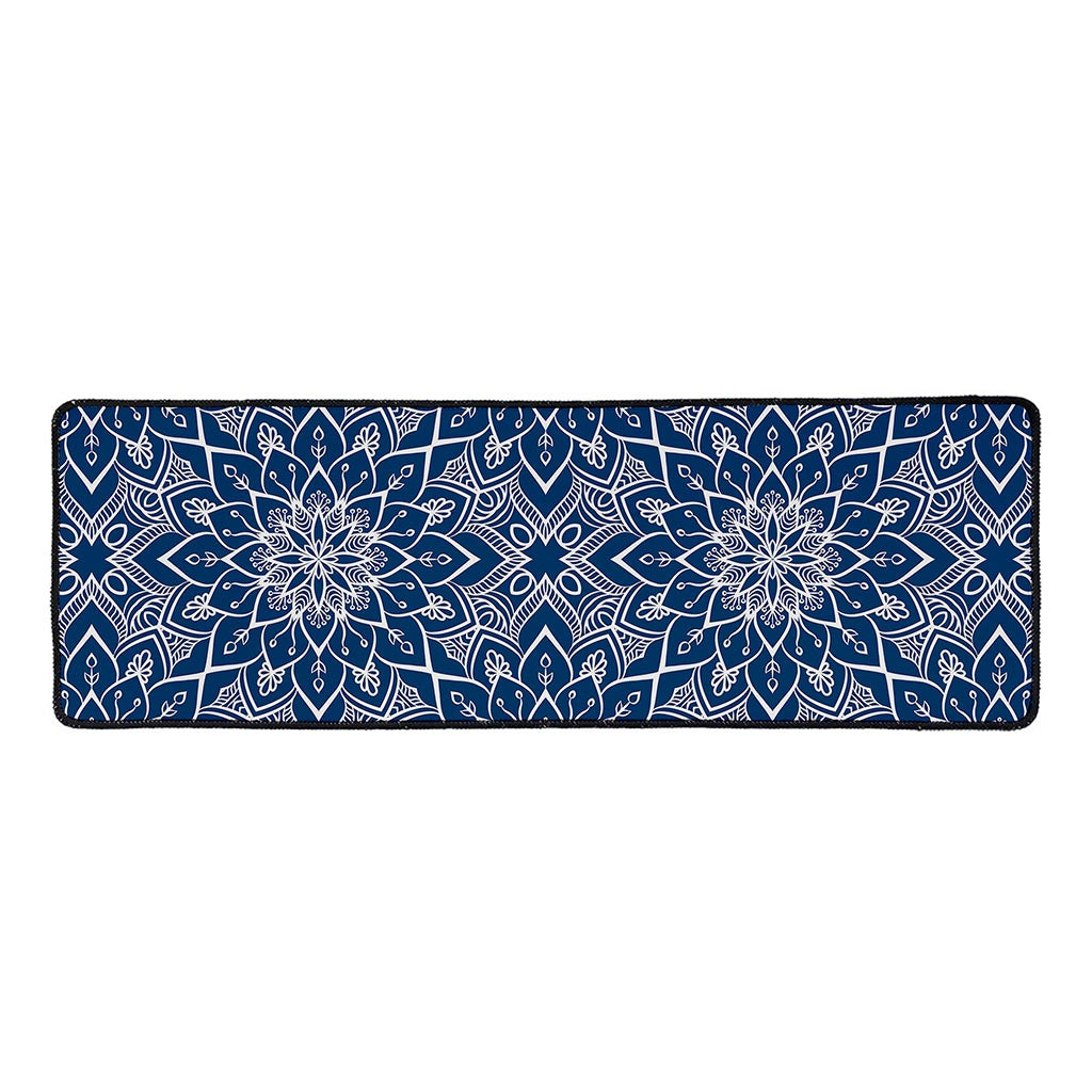 Blue And White Bohemian Mandala Print Long Kitchen Mat