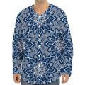 Blue And White Bohemian Mandala Print Long Sleeve Baseball Jersey