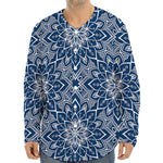 Blue And White Bohemian Mandala Print Long Sleeve Baseball Jersey