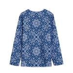 Blue And White Bohemian Mandala Print Long Sleeve Short Coat